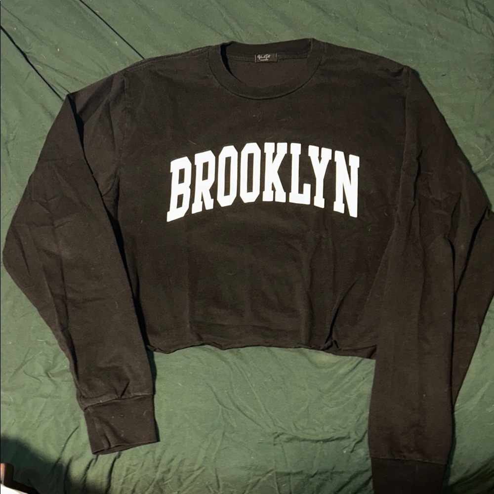 Black Brooklyn Cropped Long Sleeve Shirt